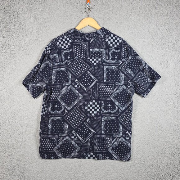 Primark Shirt Mens Size L Navy Patchwork Agryle Alll Over Print Camp Collar Flow - Picture 5 of 10